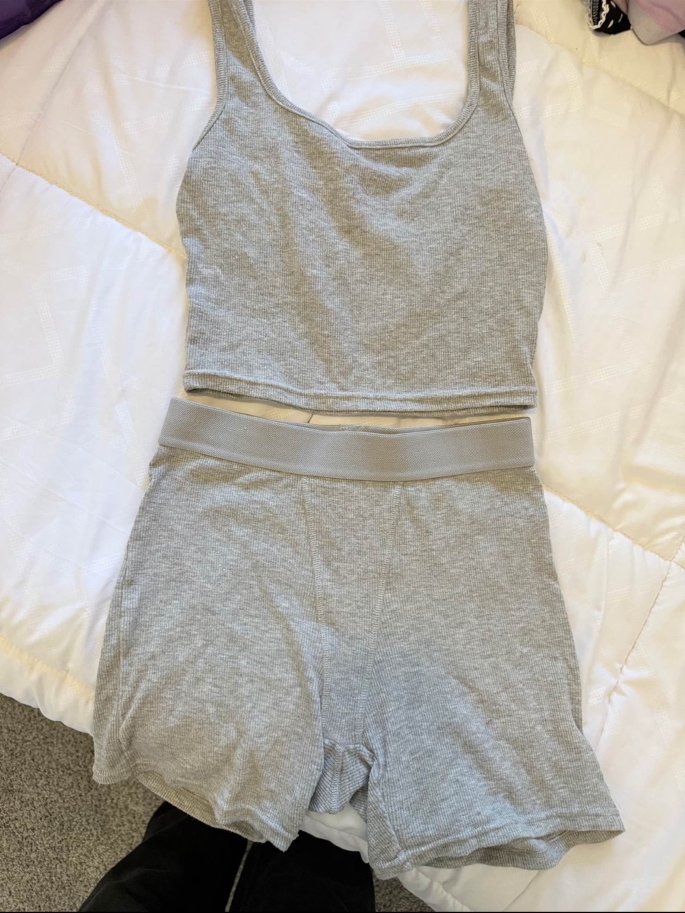 Women’s Grey Ribbed Tank and Short lounge Set